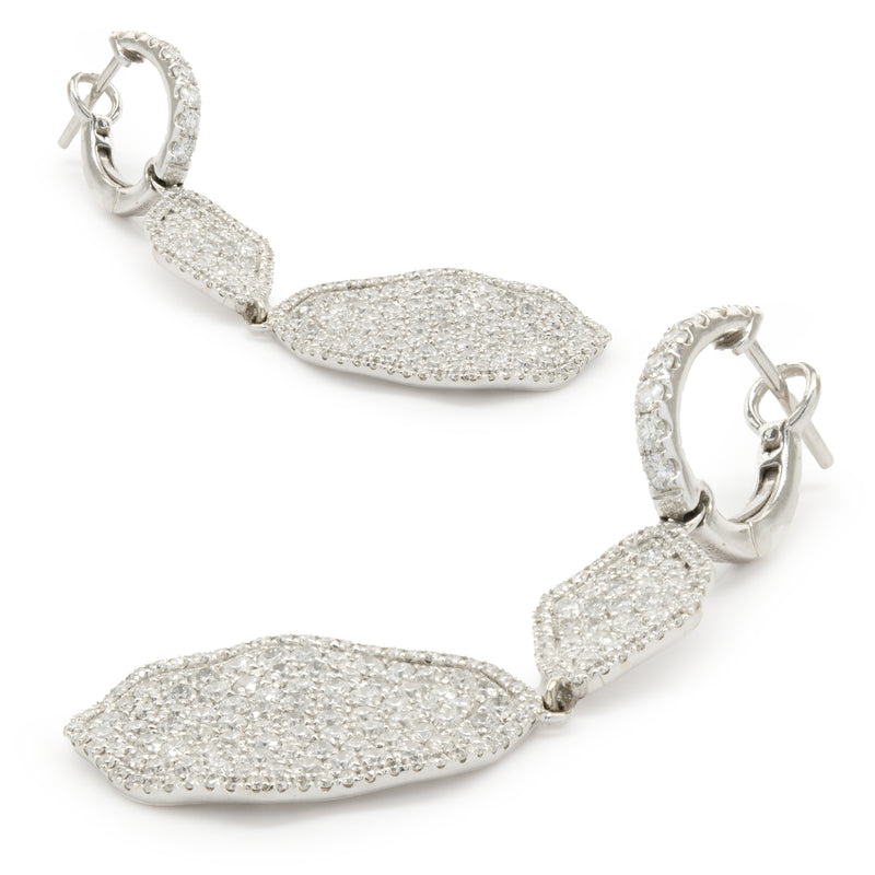 18k White Gold Pave Diamond Drop Earrings