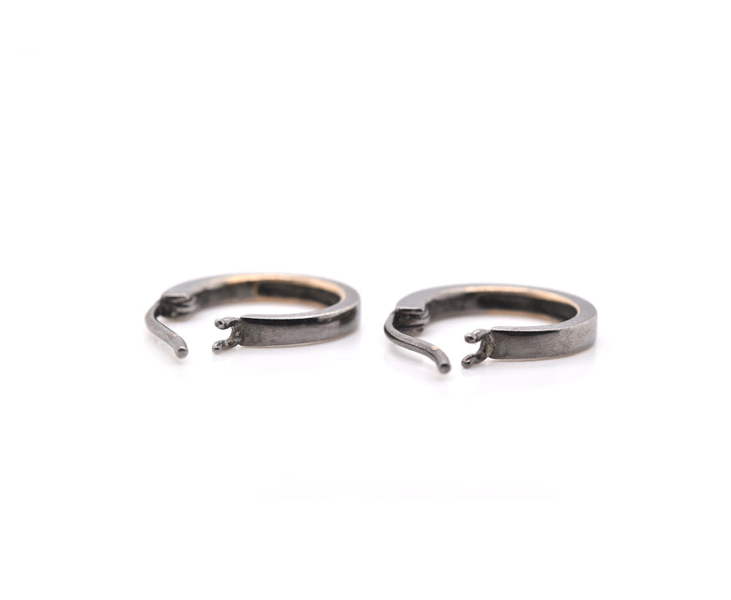 18k White Gold Black Rhodium Diamond Huggie Earrings