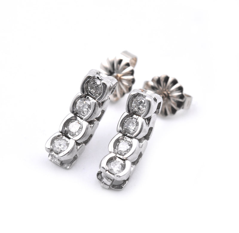 14k White Gold Diamond Dangle Earrings
