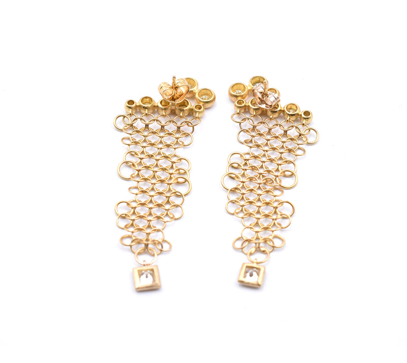 18k Yellow Gold Diamond Mesh Dangle Earrings