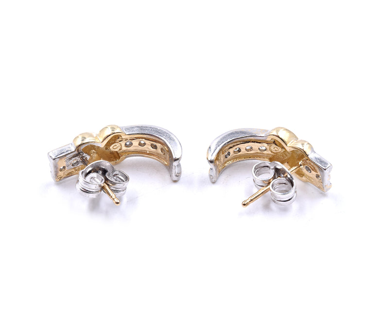 14 Karat Yellow and White Gold Diamond X Earrings