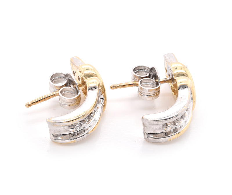 14 Karat Yellow and White Gold Diamond X Earrings