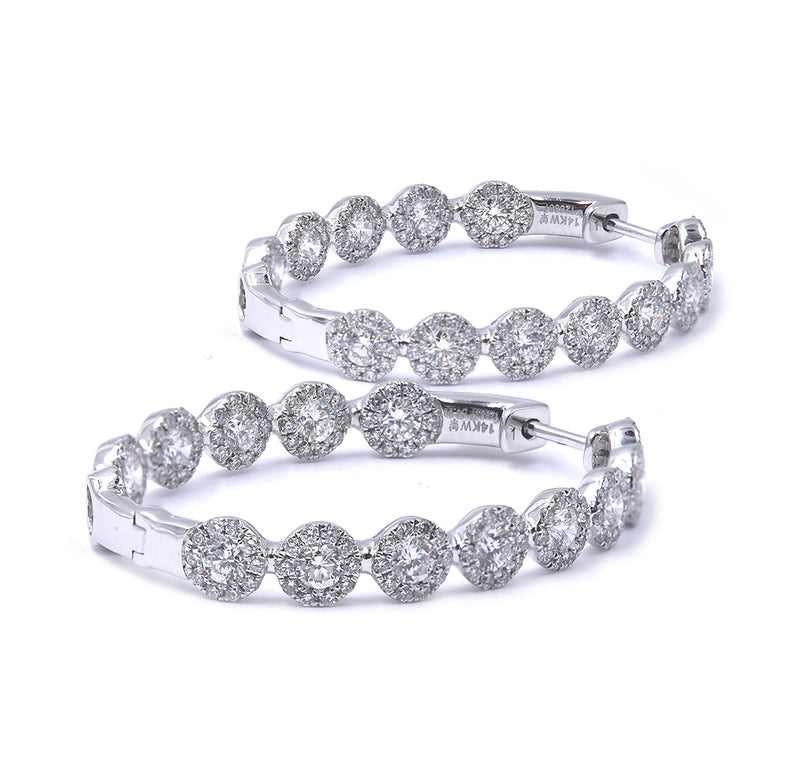 14 Karat White Gold Diamond Inside Outside Oval Hoop Earrings