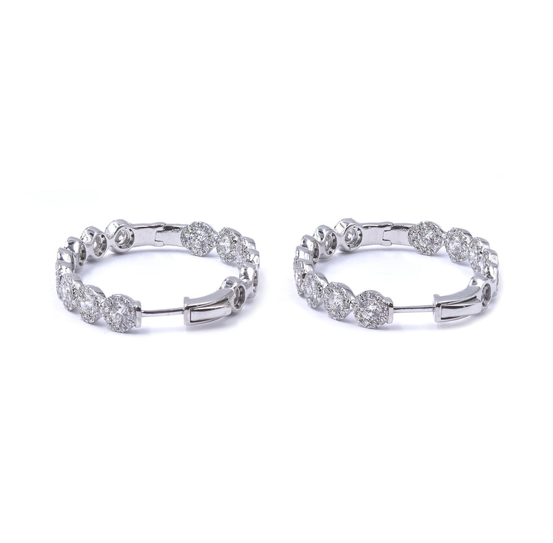 14 Karat White Gold Diamond Inside Outside Oval Hoop Earrings