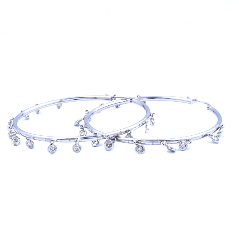 14 Karat White Gold Bezel Set Diamond Hoop Earrings