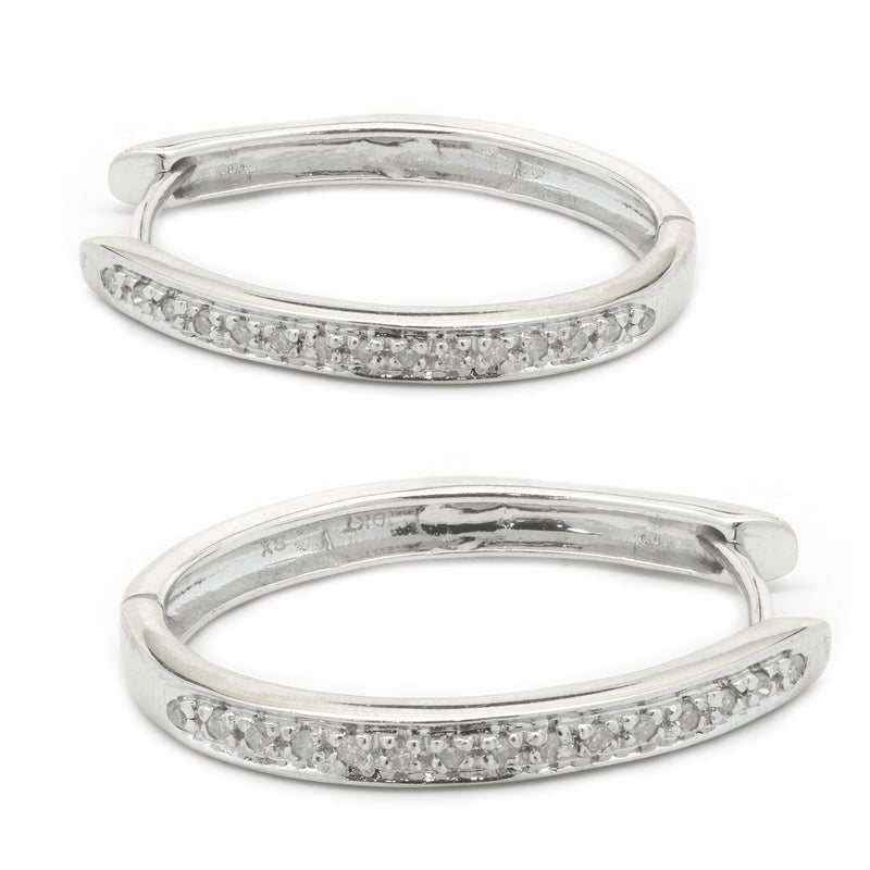 10 Karat White Gold Diamond Oval Hoop Earrings
