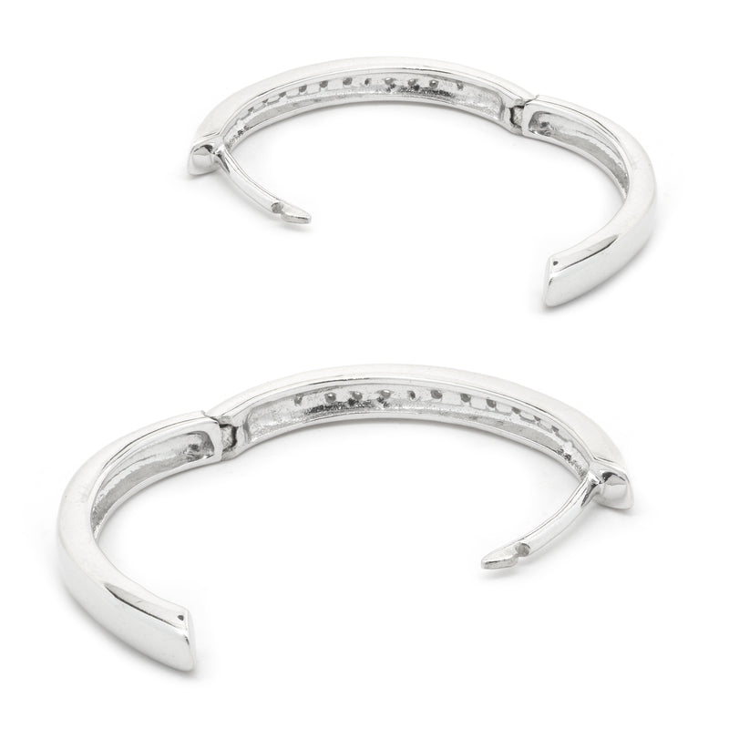 10 Karat White Gold Diamond Oval Hoop Earrings