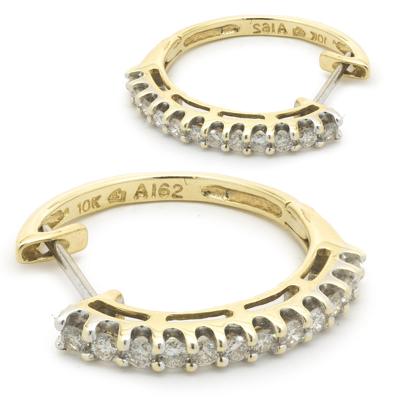 10 Karat Yellow Gold Champagne Diamond Hoop Earrings