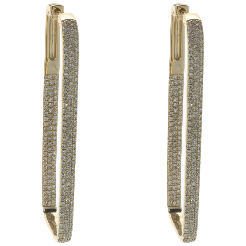 14 Karat Yellow Gold Pave Diamond Rectangular Drop Earrings