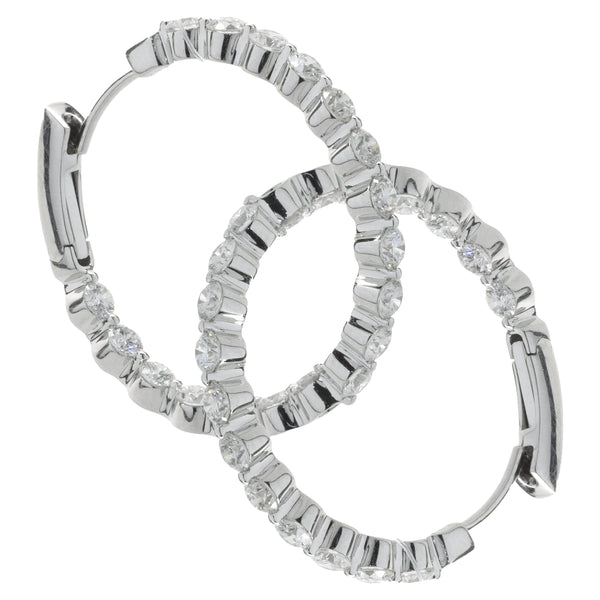 14 Karat White Gold Diamond Inside and Outside Hoop Earrings