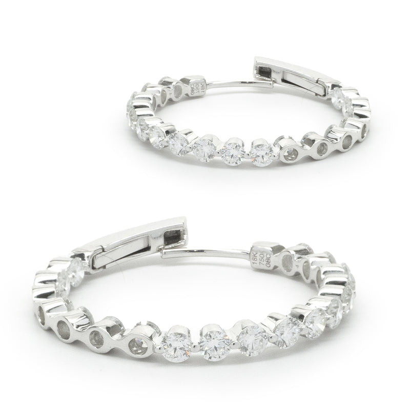 14 Karat White Gold Diamond Inside and Outside Hoop Earrings