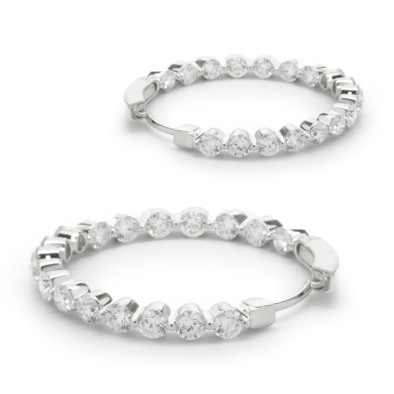 14 Karat White Gold Diamond Inside and Outside Hoop Earrings
