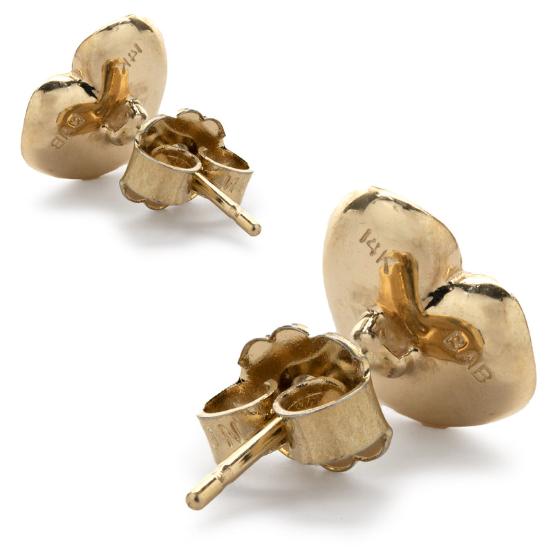 14 Karat Yellow Gold Diamond Heart Stud Earrings