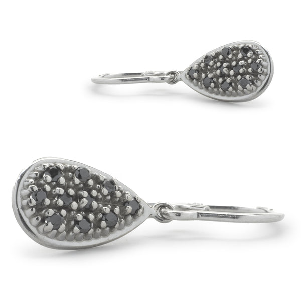 14 Karat White Gold Black Diamond Pear Shape Drop Earrings