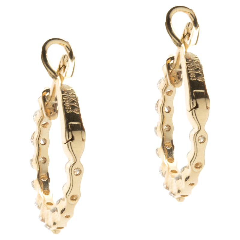 14 Karat Yellow Gold Diamond Huggie Hoop Earrings