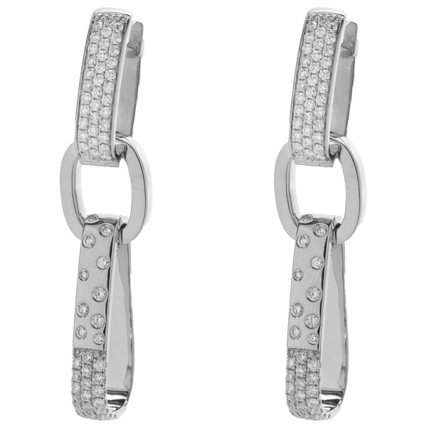18 Karat White Gold Pave Diamond Industrial Geometric Drop Earrings