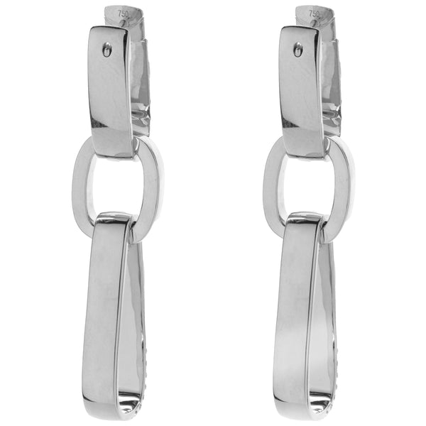 18 Karat White Gold Pave Diamond Industrial Geometric Drop Earrings