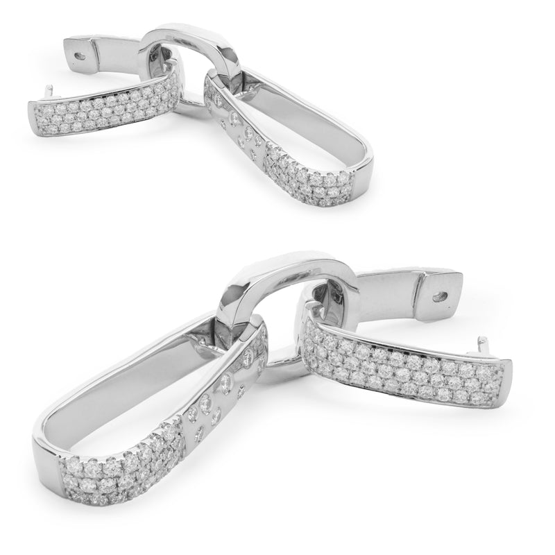 18 Karat White Gold Pave Diamond Industrial Geometric Drop Earrings