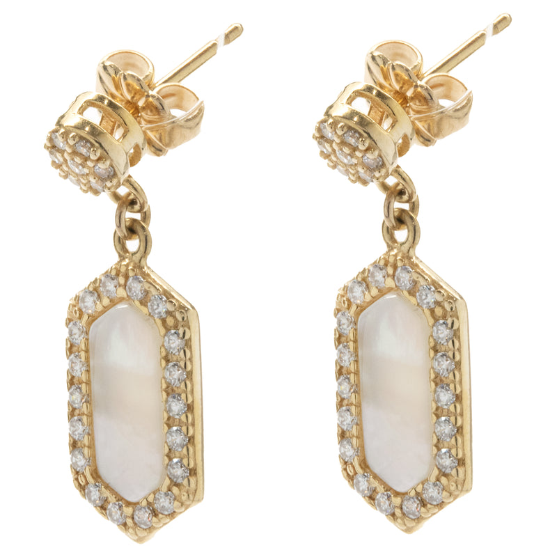 14 Karat Yellow Gold Diamond and Mother of Pearl Drop Earrings