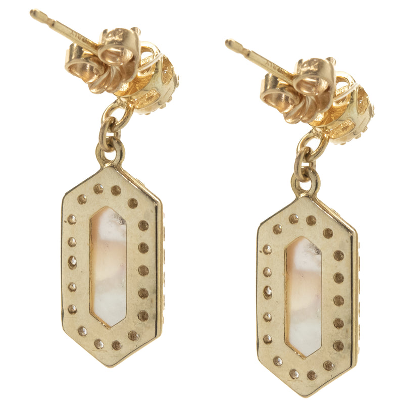 14 Karat Yellow Gold Diamond and Mother of Pearl Drop Earrings