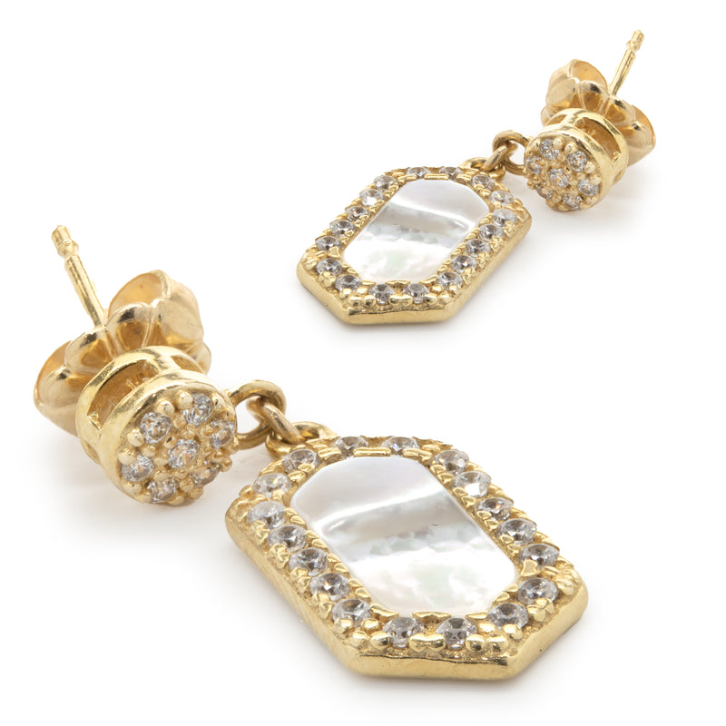 14 Karat Yellow Gold Diamond and Mother of Pearl Drop Earrings