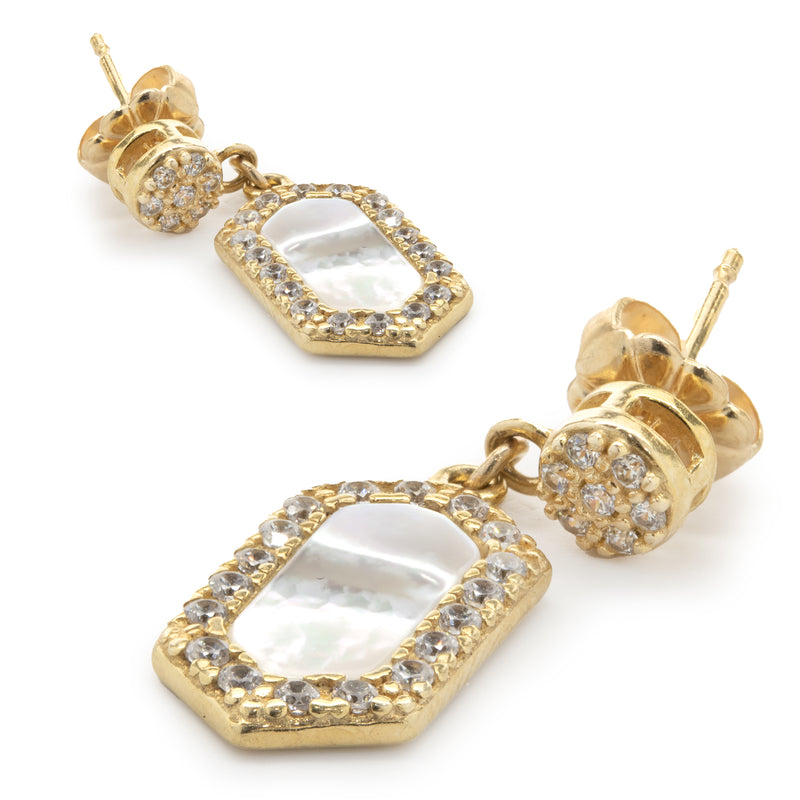 14 Karat Yellow Gold Diamond and Mother of Pearl Drop Earrings
