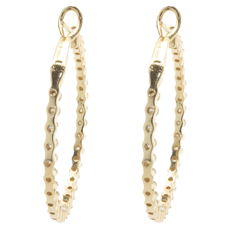 14 Karat Yellow Gold Diamond Inside Outside Hoop Earrings