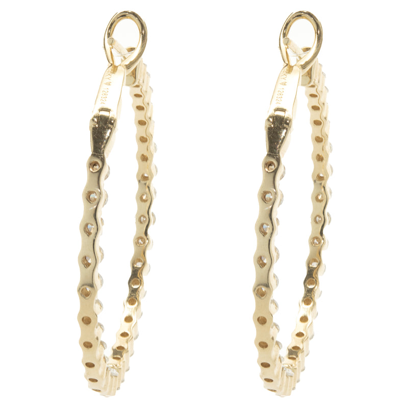 14 Karat Yellow Gold Diamond Inside Outside Hoop Earrings
