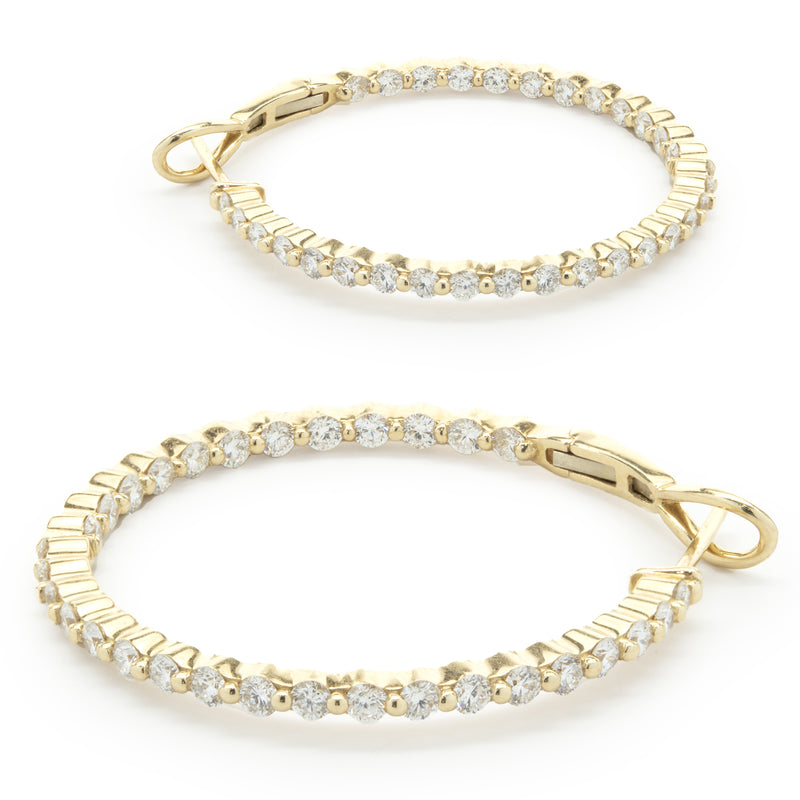14 Karat Yellow Gold Diamond Inside Outside Hoop Earrings