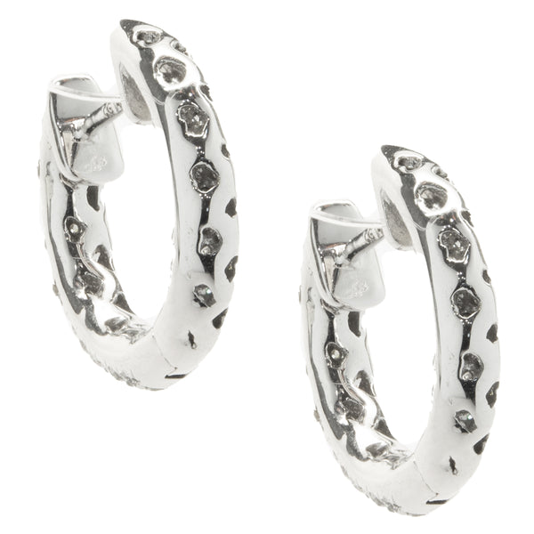 14 Karat White Gold Pave Diamond Inside Outside Huggie Hoop Earrings