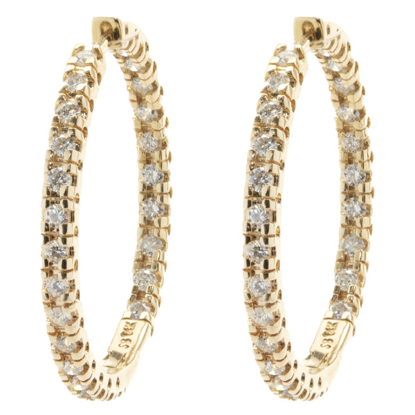 14 Karat Yellow Gold Diamond Inside Outside Hoop Earrings