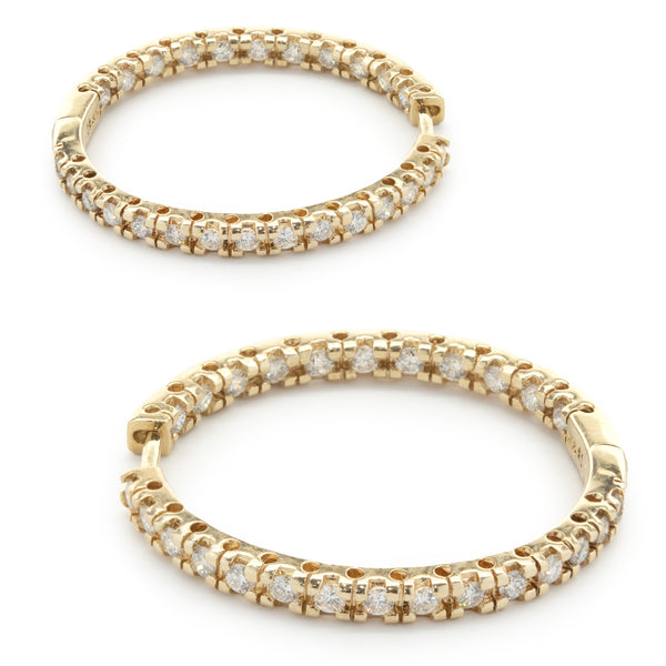 14 Karat Yellow Gold Diamond Inside Outside Hoop Earrings