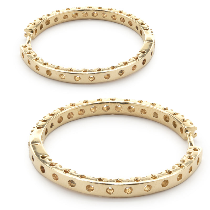 14 Karat Yellow Gold Diamond Inside Outside Hoop Earrings