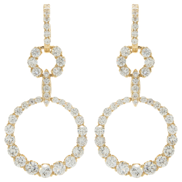 18 Karat Yellow Gold Diamond Circle Drop Earrings