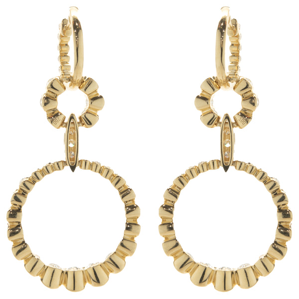 18 Karat Yellow Gold Diamond Circle Drop Earrings