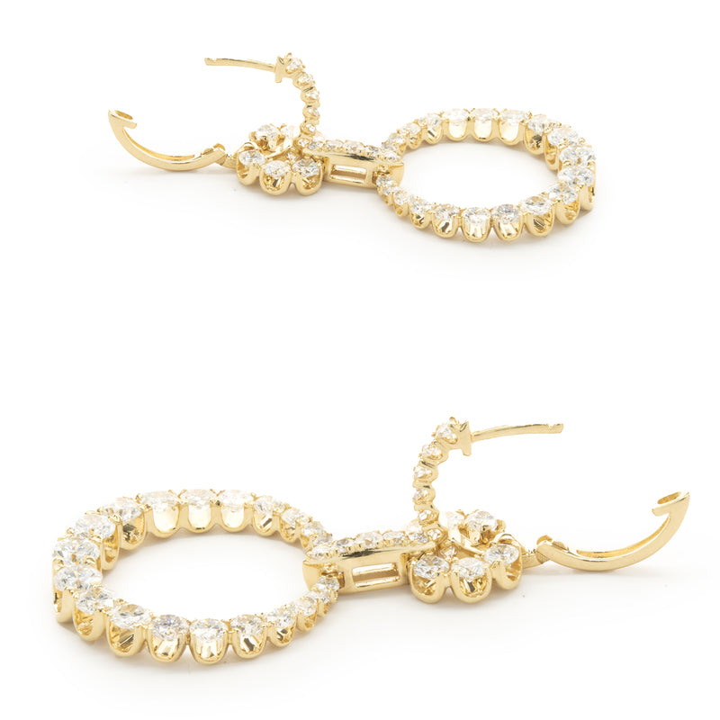 18 Karat Yellow Gold Diamond Circle Drop Earrings