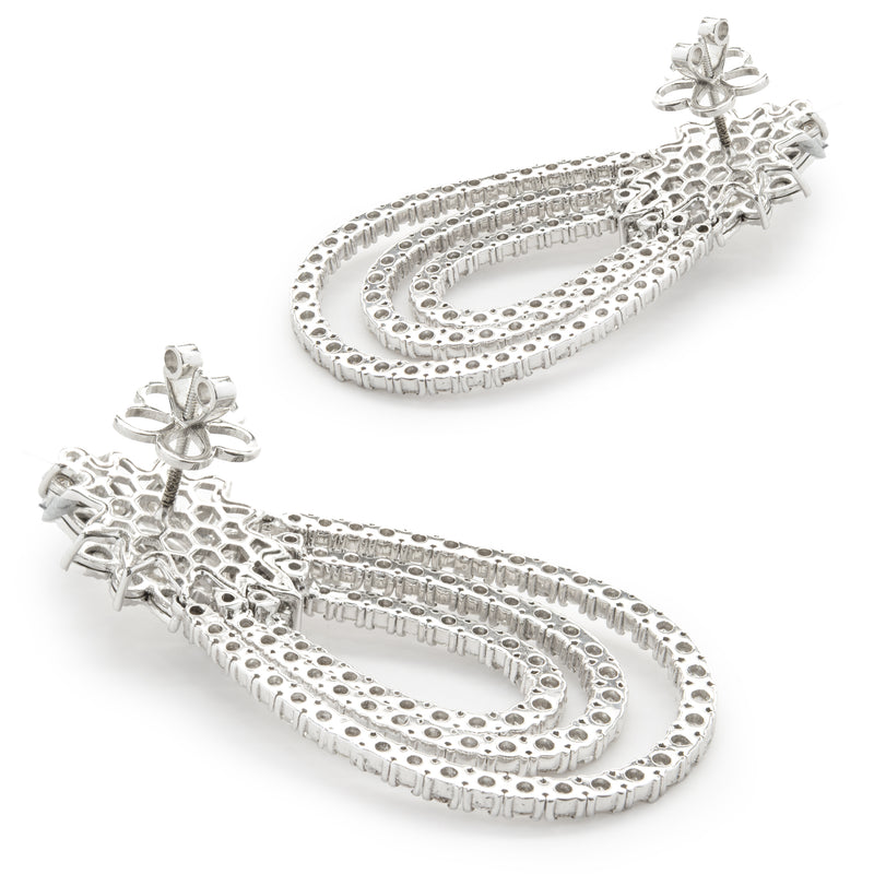 14 Karat White Gold Pear Shape Three Layer Diamond Drop Earrings