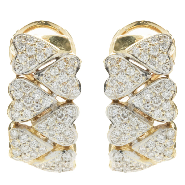 18 Karat Yellow Gold Pave Diamond Heart Shape Huggie Hoop Earrings