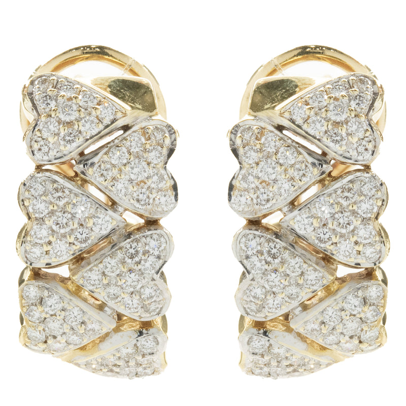 18 Karat Yellow Gold Pave Diamond Heart Shape Huggie Hoop Earrings