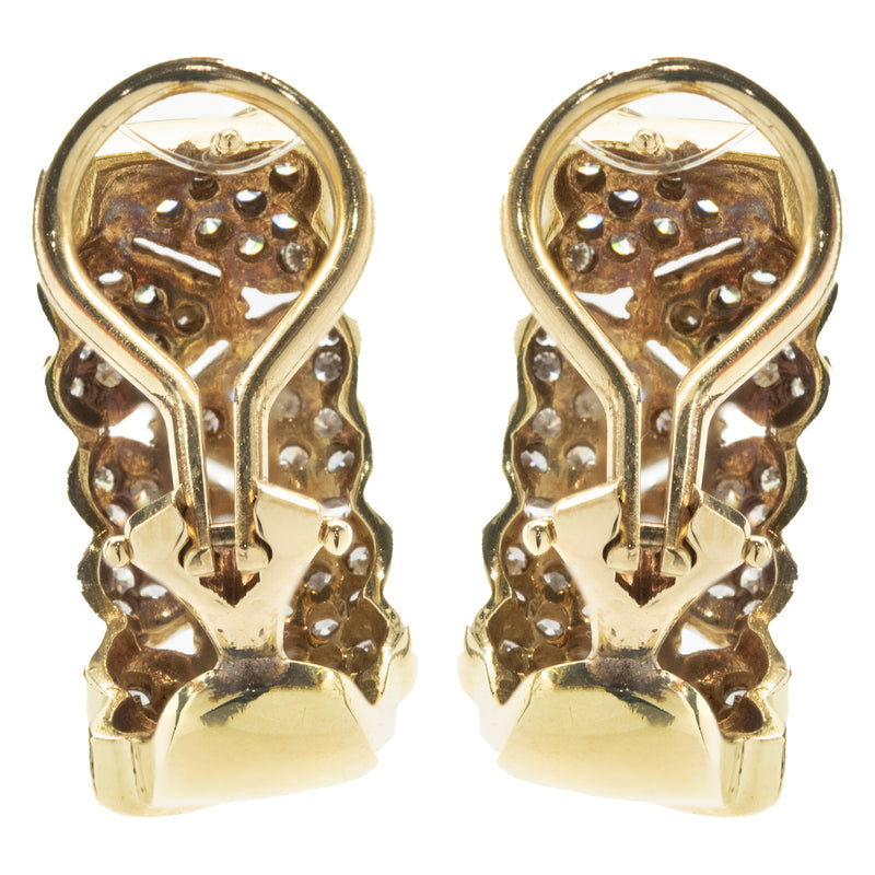 18 Karat Yellow Gold Pave Diamond Heart Shape Huggie Hoop Earrings