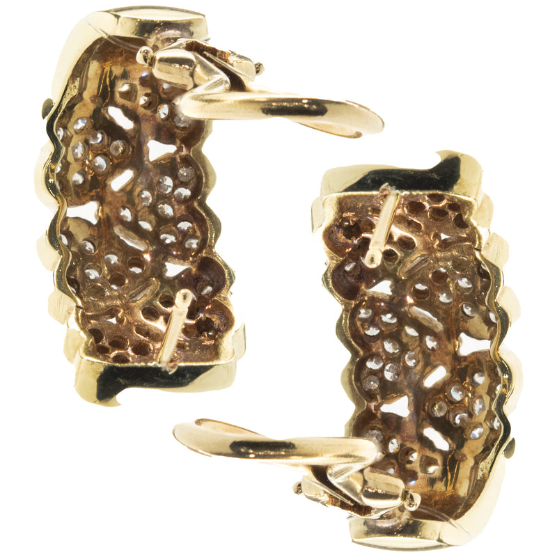 18 Karat Yellow Gold Pave Diamond Heart Shape Huggie Hoop Earrings