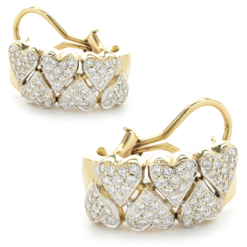 18 Karat Yellow Gold Pave Diamond Heart Shape Huggie Hoop Earrings