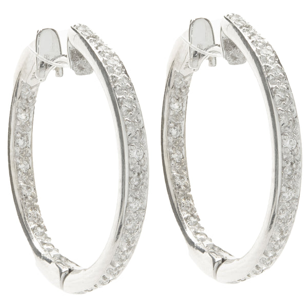14 Karat White Gold Diamond Inside Outside Hoop Earrings