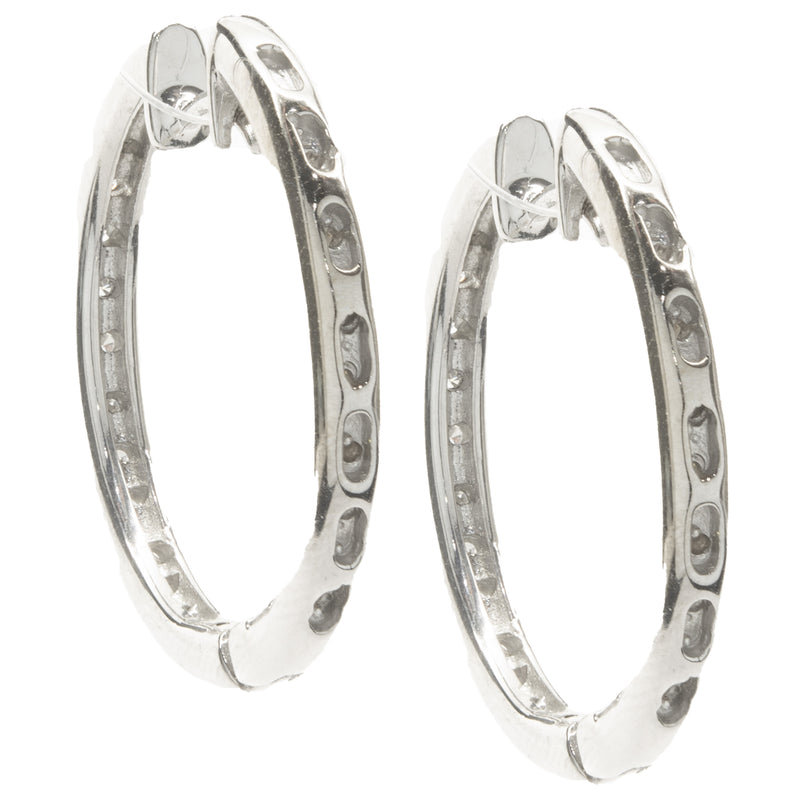 14 Karat White Gold Diamond Inside Outside Hoop Earrings