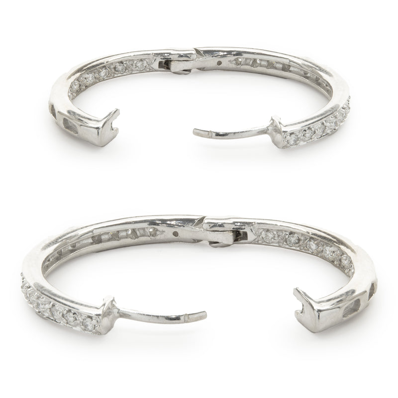 14 Karat White Gold Diamond Inside Outside Hoop Earrings