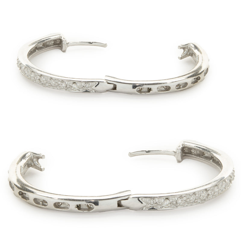 14 Karat White Gold Diamond Inside Outside Hoop Earrings
