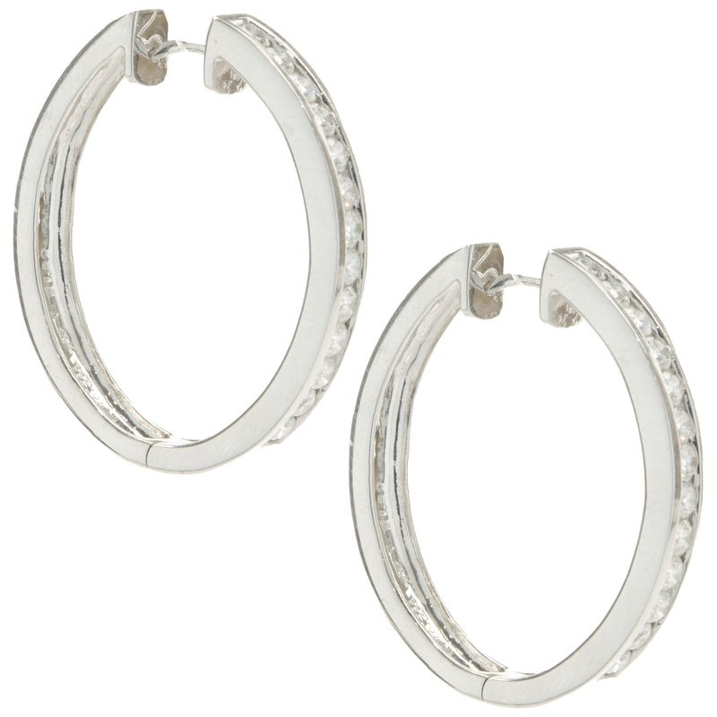 14 Karat White Gold Channel Set Diamond Hoop Earrings