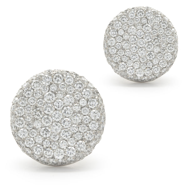 18 Karat White Gold Pave Diamond Button Stud Earrings