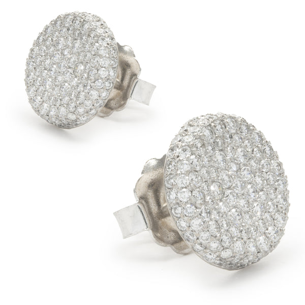18 Karat White Gold Pave Diamond Button Stud Earrings
