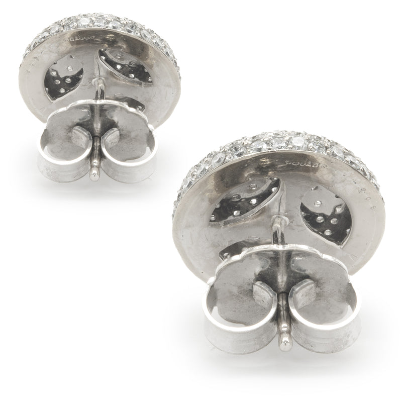 18 Karat White Gold Pave Diamond Button Stud Earrings